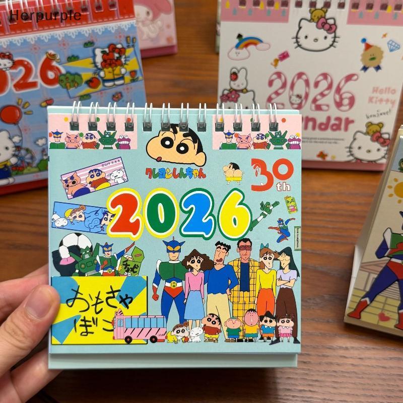 สีม่วงของเธอ 2026 มินิการ์ตูนปฏิทินตั้งโต๊ะปฏิทินคริสต์มาสน่ารักแบบพกพาพ็อกเก็ตปฏิทินตารางเดสก์ท็อปตกแต่งของขวัญคริสต์มาส ไทย