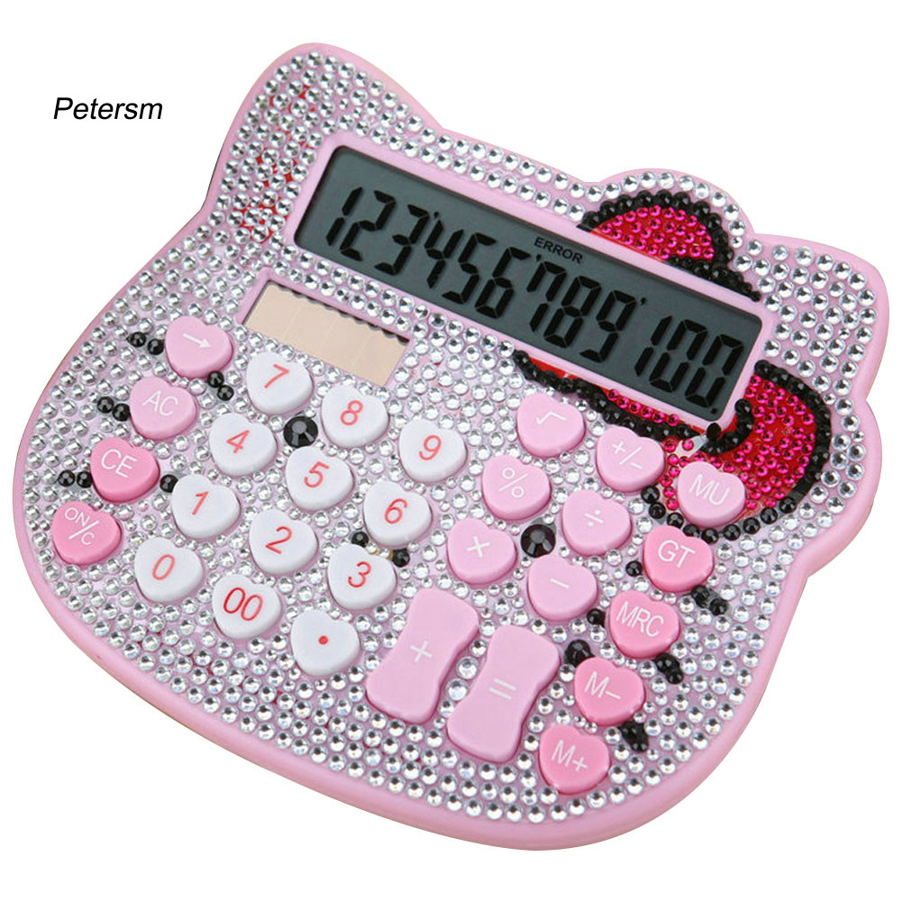 PP การ์ตูนน่ารัก Hello Kitty Rhinestone เครื่องคิดเลขพลังงานแสงอาทิตย์อุปกรณ์สํานักงานโรงเรียน - รูปที่ 2