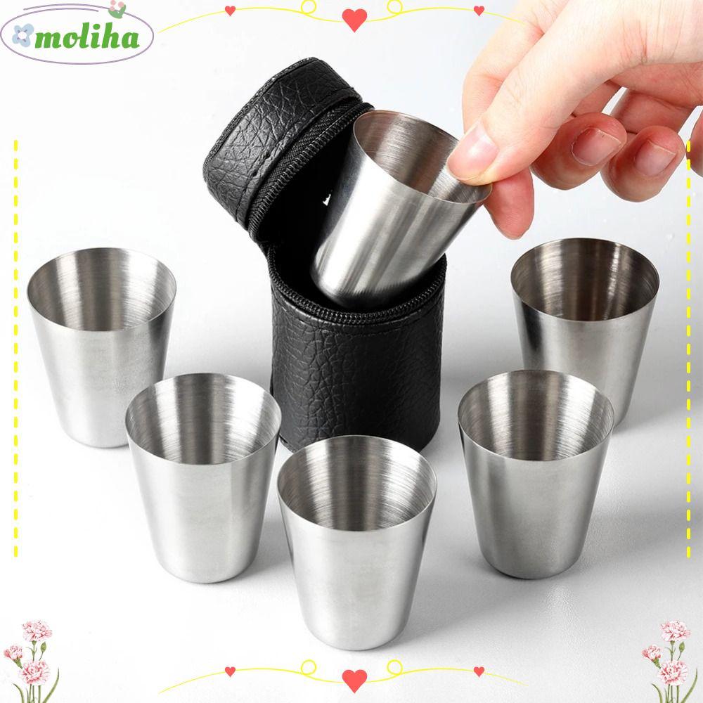 MOLIHA 5 ชิ้น/เซ็ต 30/70ml แก้วไวน์,มินิชุดปฏิบัติถ้วยสแตนเลส,แบบพกพากลางแจ้ง Camping Drinkware สําหรับ Whisky