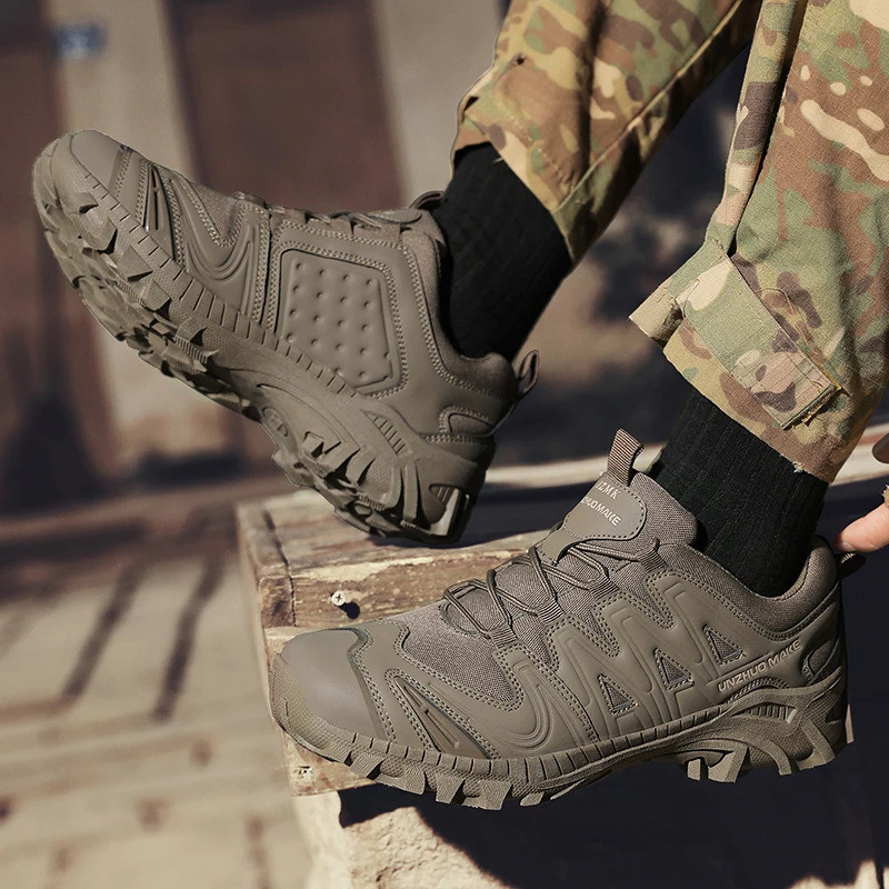 รองเท้าเดินป่า Anti-slip Low-top รองเท้ายุทธวิธีผู้ชาย Casual Lace-up ทนทาน Breathable แบนรองเท้ากีฬาลําลอง - รูปที่ 6