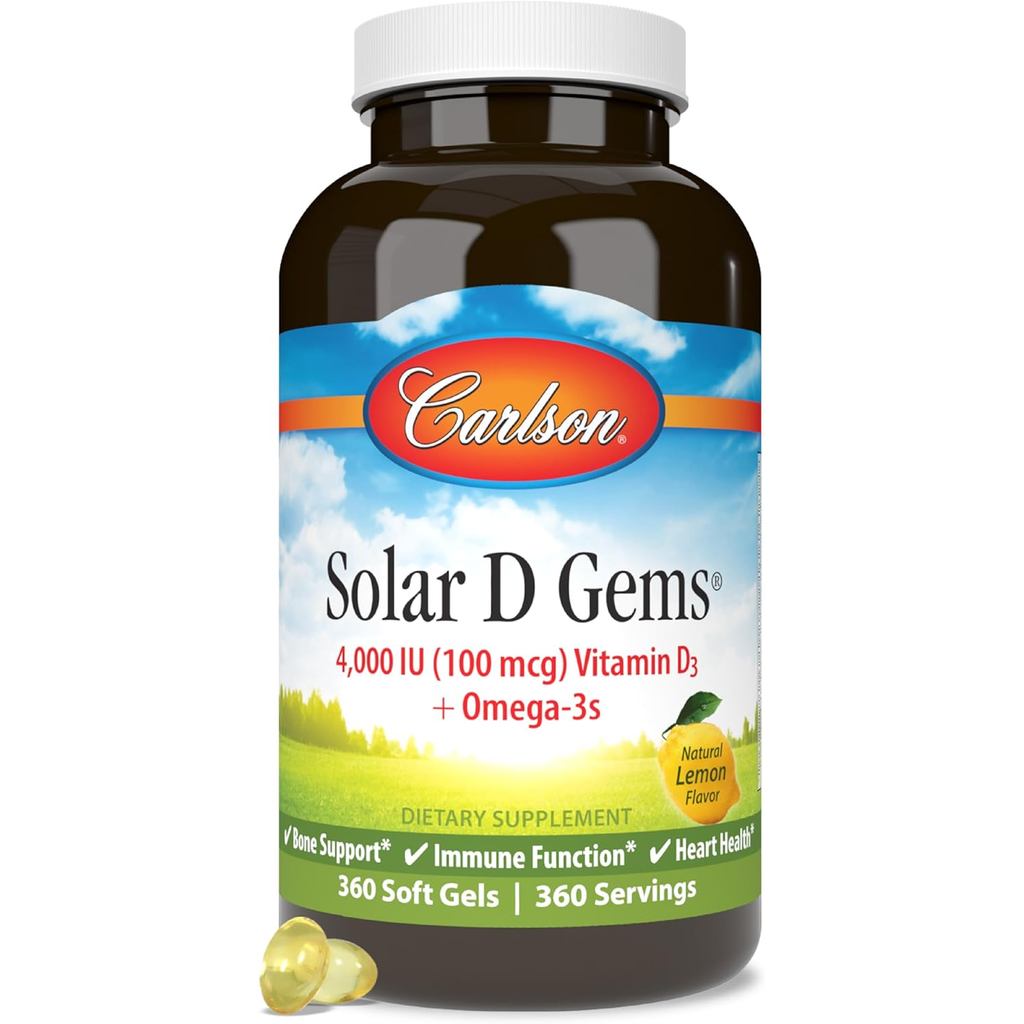 Carlson - Solar D Gems, วิตามินดี3 และโอเมก้า-3, 4000 IU (100 mcg) D3, 115 mg Omega-3 EPA และ DHA, ว