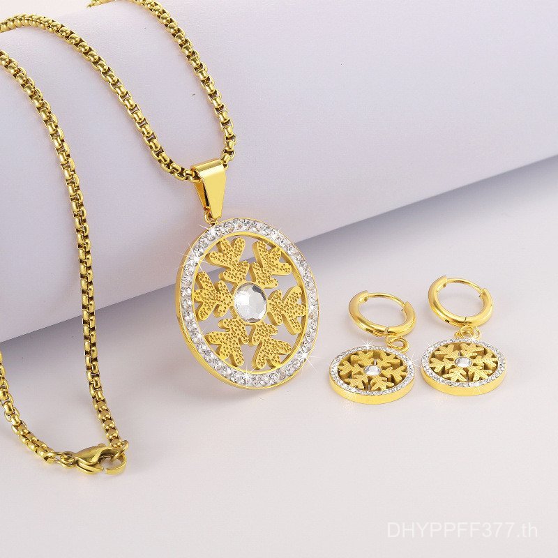 ต่างหูเกล็ดหิมะสไตล์ยุโรปอเมริกัน ฝังเพชรเล็กๆ สไตล์วินเทจ กันไฟฟ้าสถิต พร้อมสร้อยคอมุก FBG