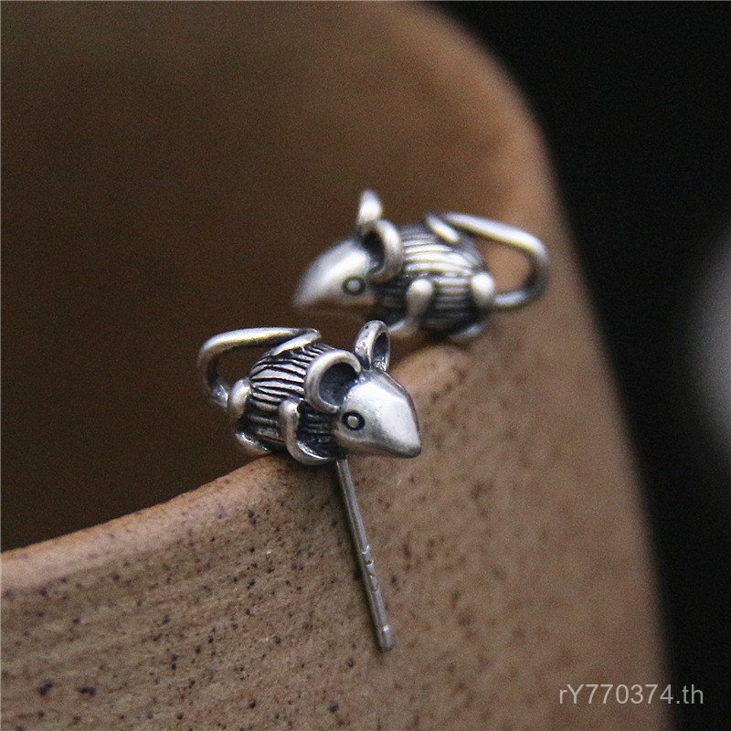 ต่างหู S925 เงินไทย สไตล์เรโทร แบบไดนามิก 3 มิติ ลายเสือเหมือนถูกทำลาย/distressed สวยหรู JT8N