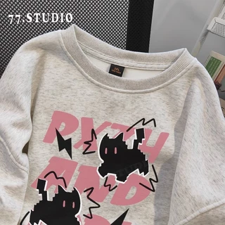 COD（พร้อมส่งจากกรุงเทพ） เสื้อกันหนาวแขนยาว เสื้อยืดคอกลมพิมพ์ลาย เสื้อเชิ้ตลำลองทรงหลวมใส่สบาย เทรนด์เกาหลี M-XXXL