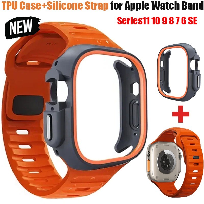 เคส TPU + สายรัดซิลิโคนสําหรับ Apple Watch ultra 3 49 มม. Iwatch series 11 46/42 10 9 8 7 6 SE