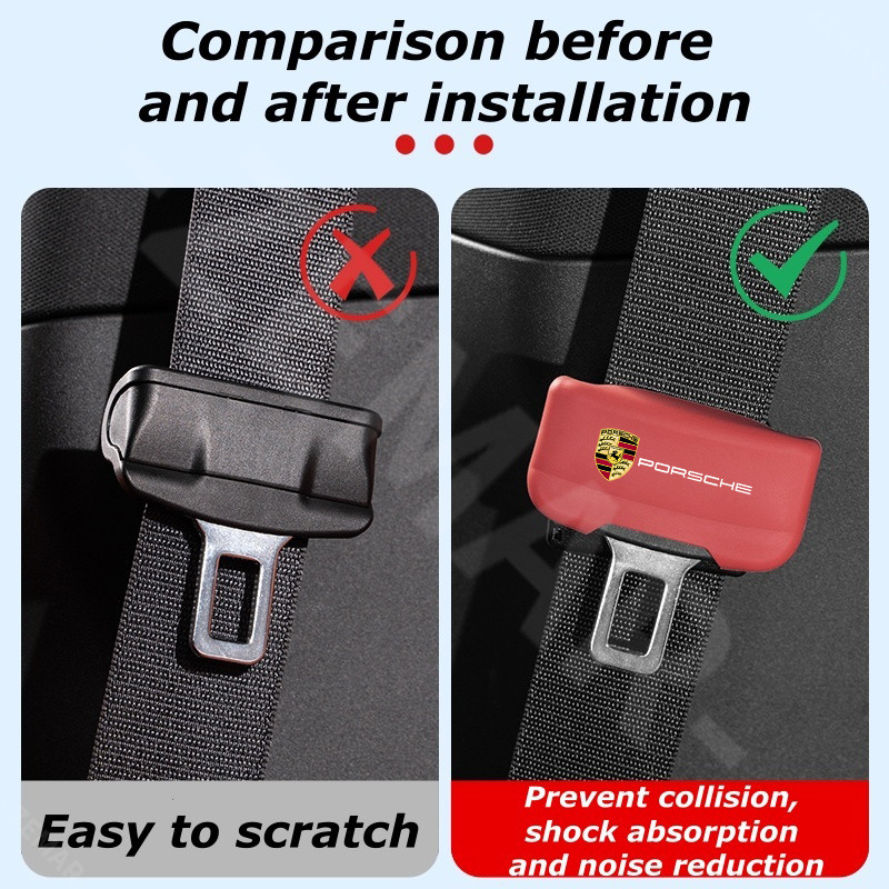 Porsche ซิลิโคนเข็มขัดปลอดภัยหัวเข็มขัดป้องกันการลื่นป้องกัน nti รอยขีดข่วน เข็มขัดนิรภัยรถยนต์หัวเข็มขัดปกป้อง Porsche Cayenne 911 992 718 Macan Panamera Taycan - รูปที่ 5