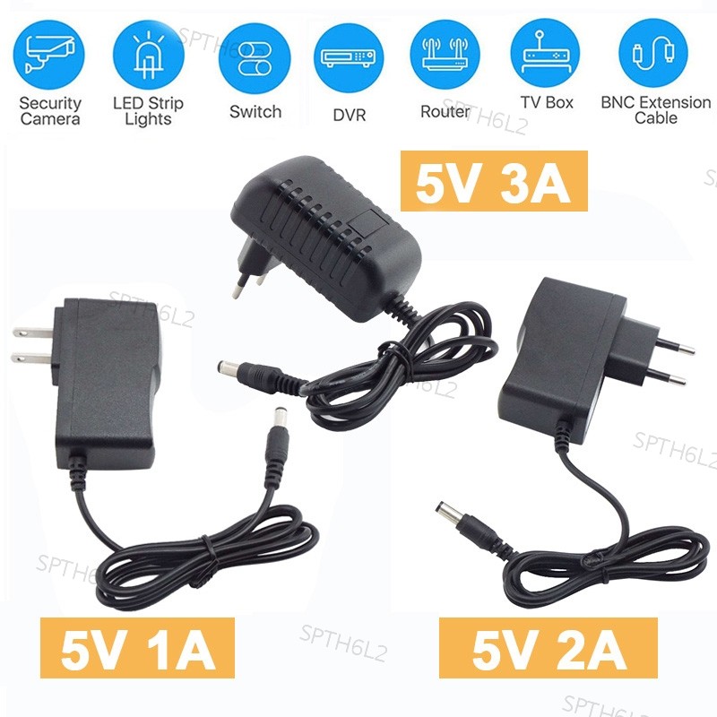 Universal 110-240V AC to DC 1A 2A 3A 5V Power Adapter Supply Charger Adaptor EU US Plug สําหรับแถบไฟ