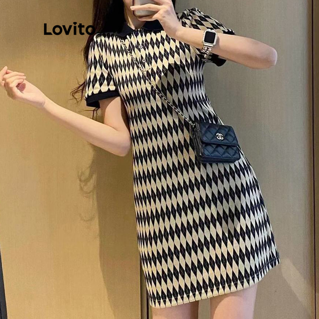 Lovito ชุดลําลอง ลายปักสีตัดกันการผูกมัดRound Neck A-Line Mini เดรสสําหรับผู้หญิง LNA06010 (หลากสี) ราคา ถูกที่สุด ดีลบีเคเค แกลเลอรีภาพที่ 4