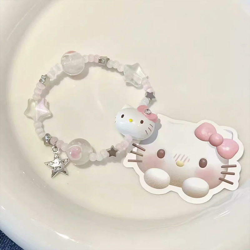 สร้อยข้อมือ Kitty, สร้อยคอ, แหวน, กำไลข้อมือ, เครื่องประดับแฟชั่นลายการ์ตูนสีชมพู, ของขวัญวันเกิดสำหรับเด็กผู้หญิง ราคา ถูกที่สุด ดีลบีเคเค แกลเลอรีภาพที่ 3