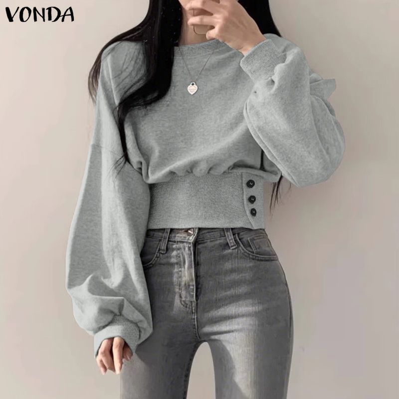VONDA เสื้อผู้หญิง สไตล์เกาหลี มีกระดุมหน้าอกและคอปิดไหล่ ทรงคลายตัว — صورة 6
