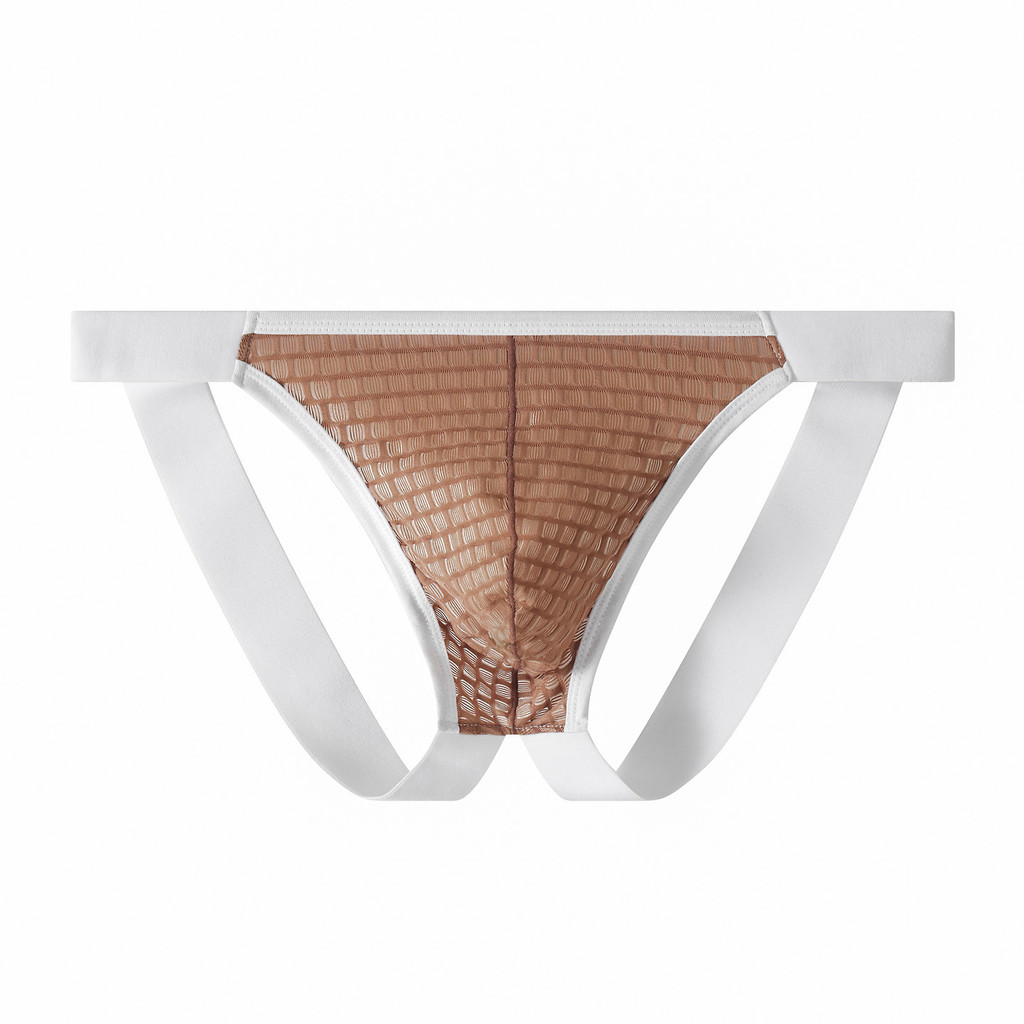 กางเกงผู้ชายตาข่ายโปร่ง เอวต่ำ สไตล์เซ็กซี่ สีทอง ระบายอากาศดี - รูปที่ 3