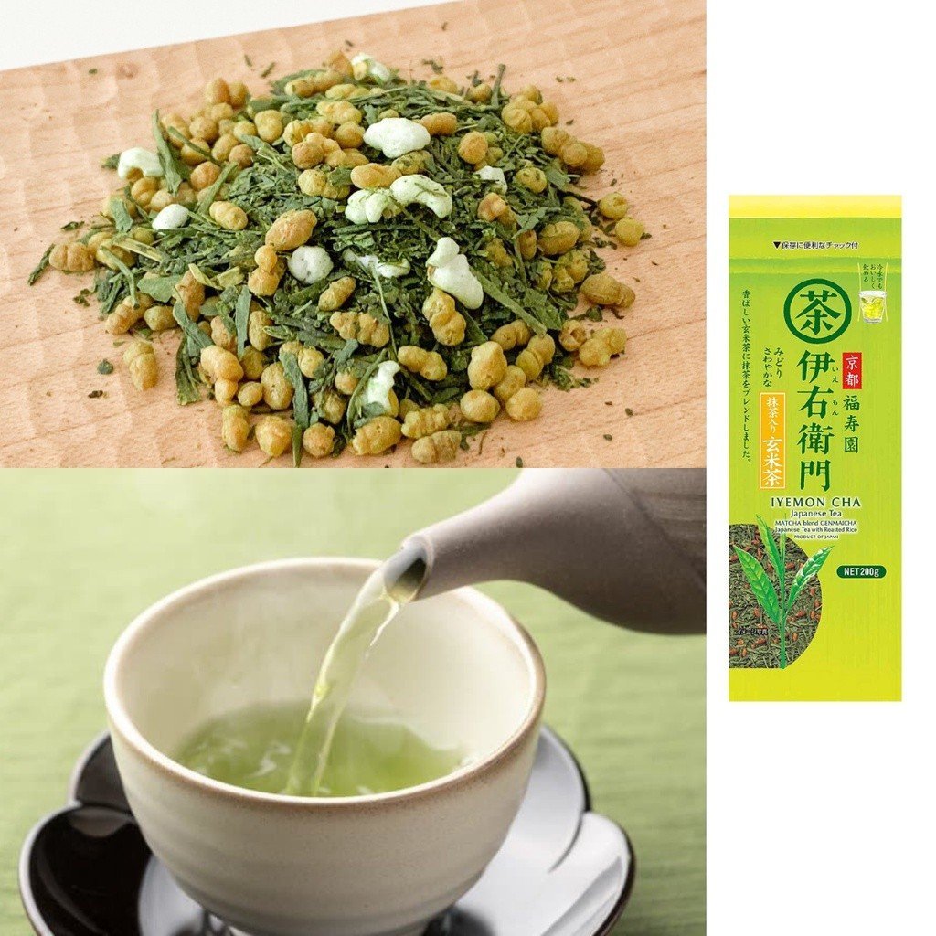 IYEMON CHA ชาเขียวผสมใบข้าวคั่วจากญี่ปุ่น มัทฉะเบลนด์ เจนไมฉะ ขนาด 200g.
