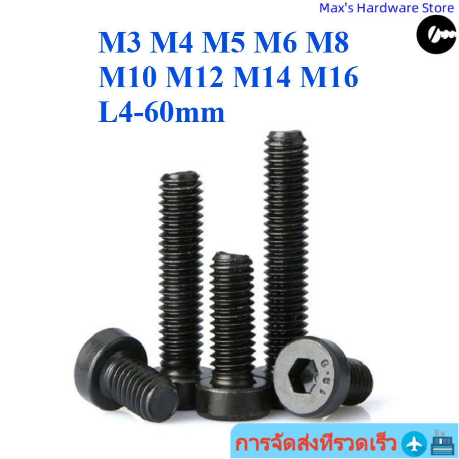 [จัดส่งรวดเร็ว] 12.9 Class Thin Head Hexagon Socket Bolt M3/M4/M5/M6/M8/M10/M12/M14/M16 * L4-60mm (R