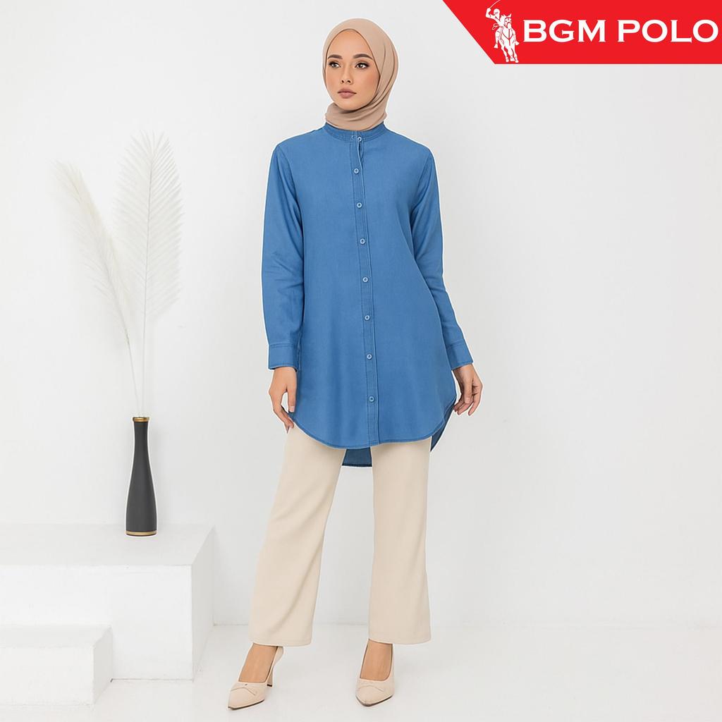 BGM POLO BLOUSE LABUH MUSLIMAH DENIM MINI DRESS FULL BUTTON-WITH POCKET (N8) เสื้อผ้าเสื้อผู้หญิง Ba