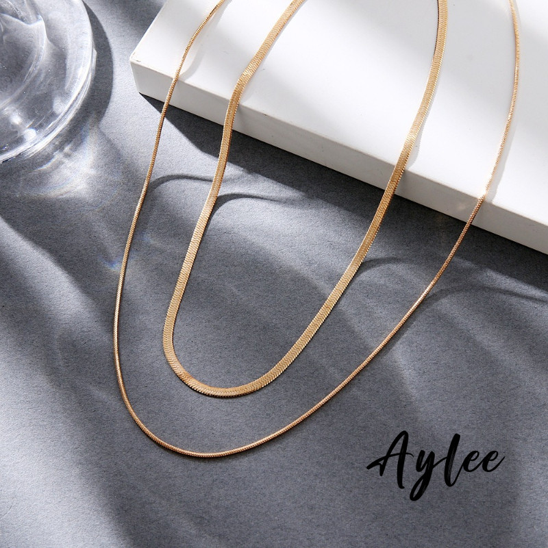 [Aylee]สร้อยคอกระดูกงูสีทองสําหรับผู้หญิงและผู้ชายสองชั้นกลวงรุ่นB499