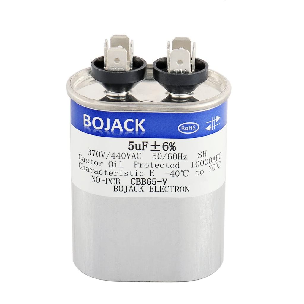 BOJACK 5 uF ±6% 5 MFD 370V/440V CBB65 Oval Run Start Capacitor สําหรับ AC Motor Run หรือ Fan Start แ