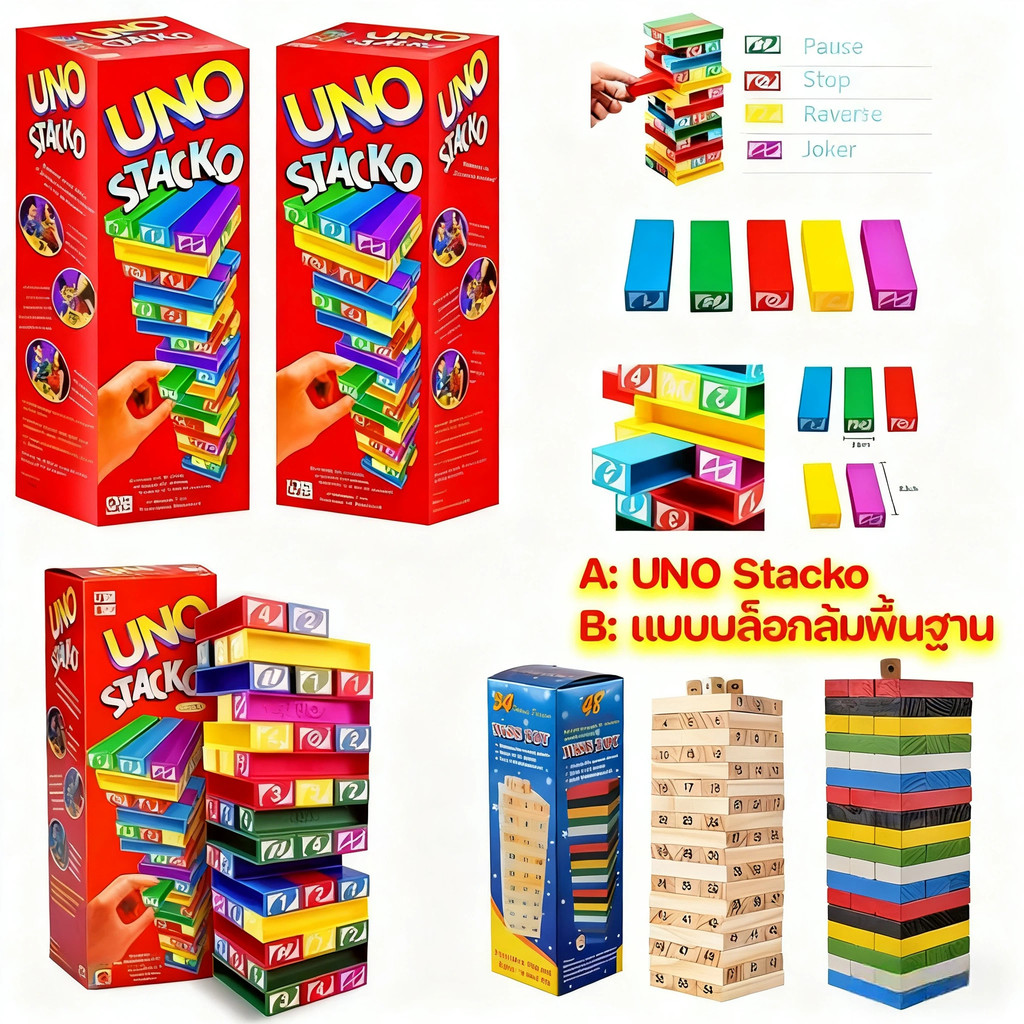 เกมจังก้า UNO​ Stacko ตึกถล่ม เกมส์ตึกถล่ม ไซส์ใหญ่ งานไม้เกมส์ต่อตึก เกมส์สำหรับครอบครัว​