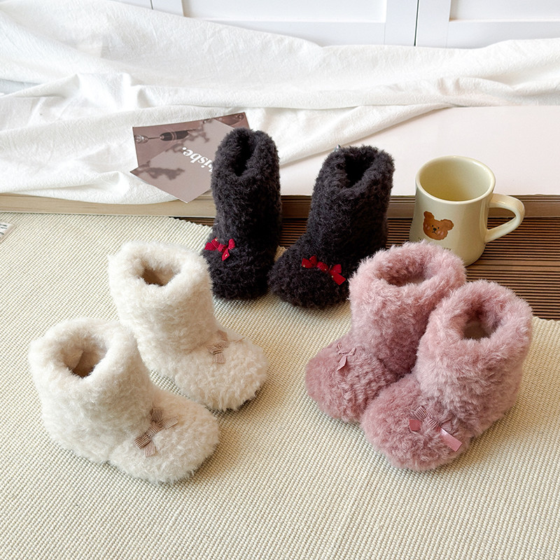 เด็กทารก Cozy Plush รองเท้าผ้าฝ้ายฤดูหนาว Bowknot 2025 ใหม่เด็กวัยหัดเดินหิมะรองเท้า Soft Sole Non-slip Simple Warm-เรียงรายรองเท้า