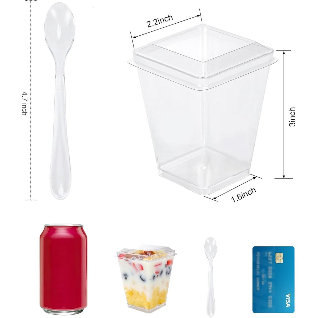 50 Pack 5 oz Plastic Dessert Cups With Lids and Spoons, Yogurt Parfait Appetizer Cups for Party, Min