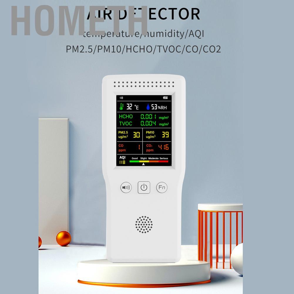 Hometh Hometh Air Quality Monitor Geevorks เครื่องตรวจจับแบบพกพา 9 ใน 1 อุณหภูมิความชื้น PM2.5 PM10 