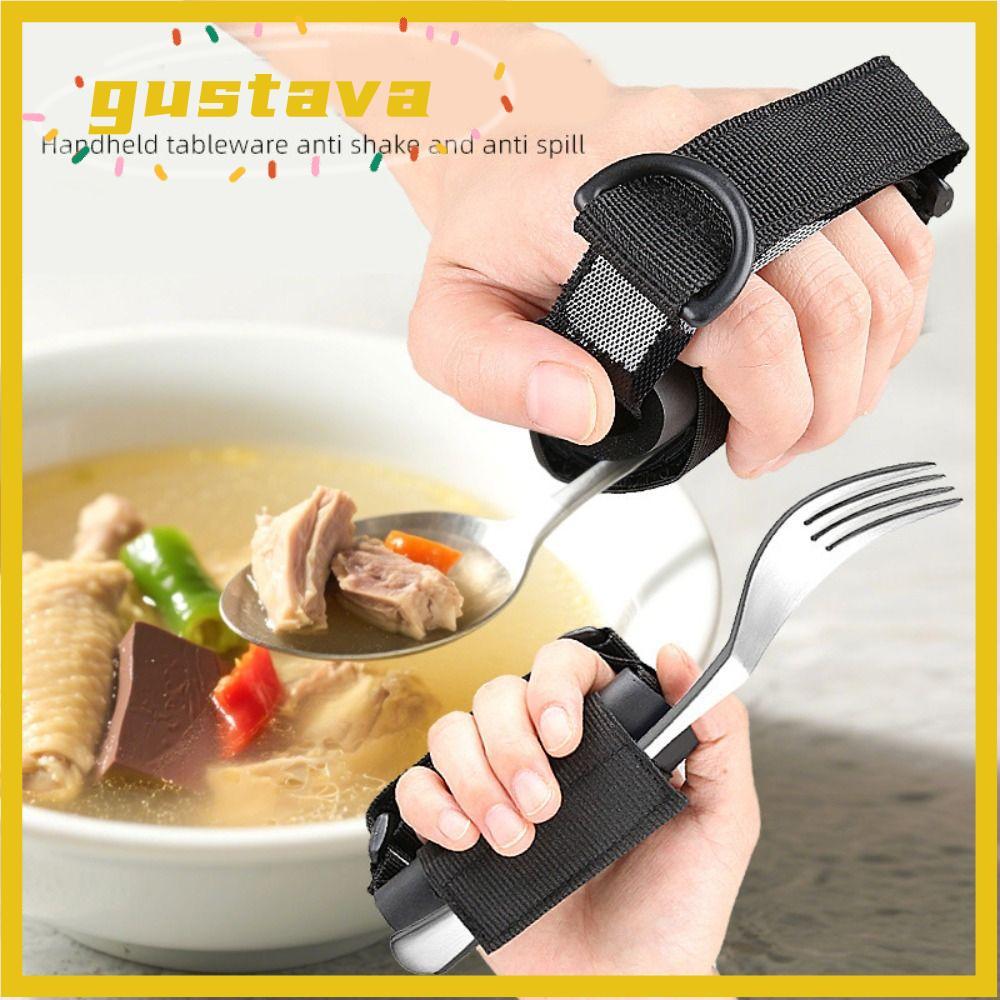 GUSTAVA การกิน Assistance Cuff, Self-Care Washable Utensil Holder Strap, Hypoallergenic Elastic Aid 
