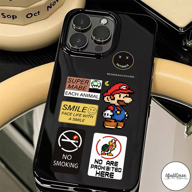 สำหรับIPhone 17 air 15 11 14 12 13 16 Pro Max XS XR X Max 7 15 8 Plusเคสโทรศัพท์ลายมาริโอหน้ายิ้มน่ารักแบบเคลือบเงา