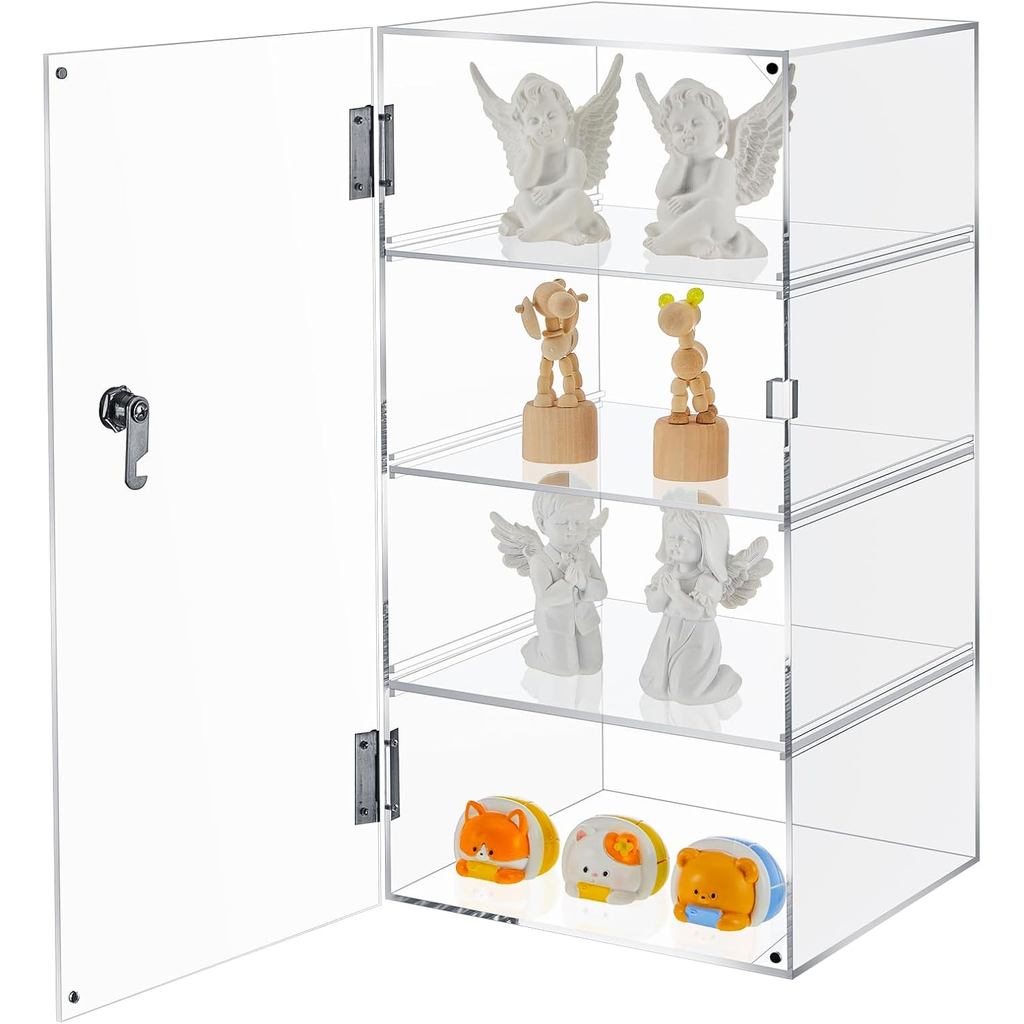 Barydat 4 Tier Acrylic Locking Display Case with Key 9.4'' L x 9.4'' W x 18.9'' H Large Clear Counte