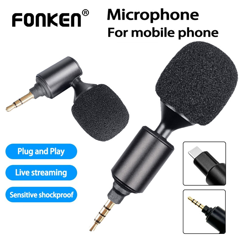 Fonken ไมโครโฟนขนาดเล็กแบบพับได้ตรง 3.5 มม.แจ็ค 4 เสาไมโครโฟน Type-C Connector ไมโครโฟนสําหรับกล้องโทรศัพท์