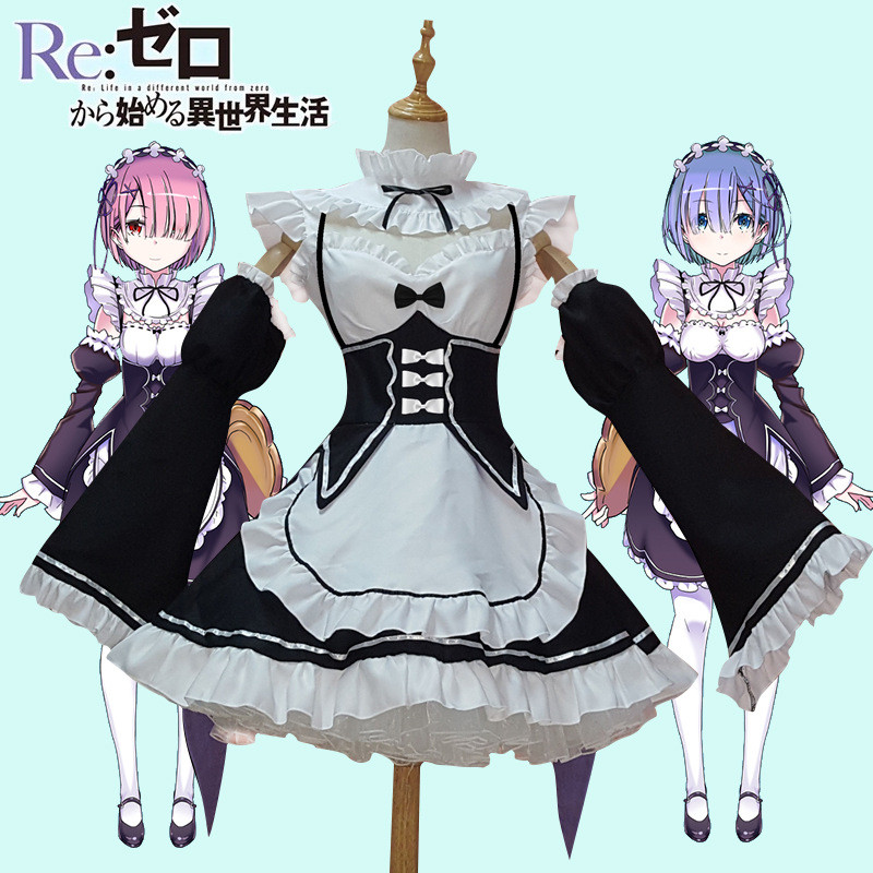 Rem Ram คอสเพลย์เสื้อผ้าแม่บ้าน สตรี หลายไซส์