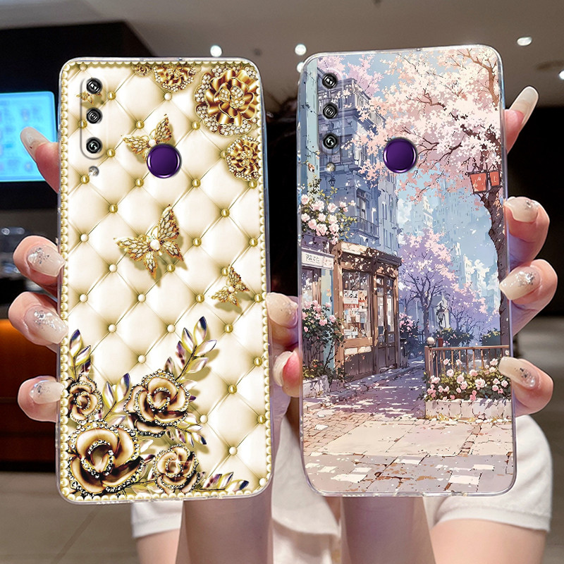 เคสโทรศัพท์สําหรับHuawei Y6p 2020 ใหม่ซิลิโคนอ่อนนุ่มTPU Clear Shellที่สวยงามทาสีรูปแบบดอกทานตะวันRose Rosy Cloudsปลอก