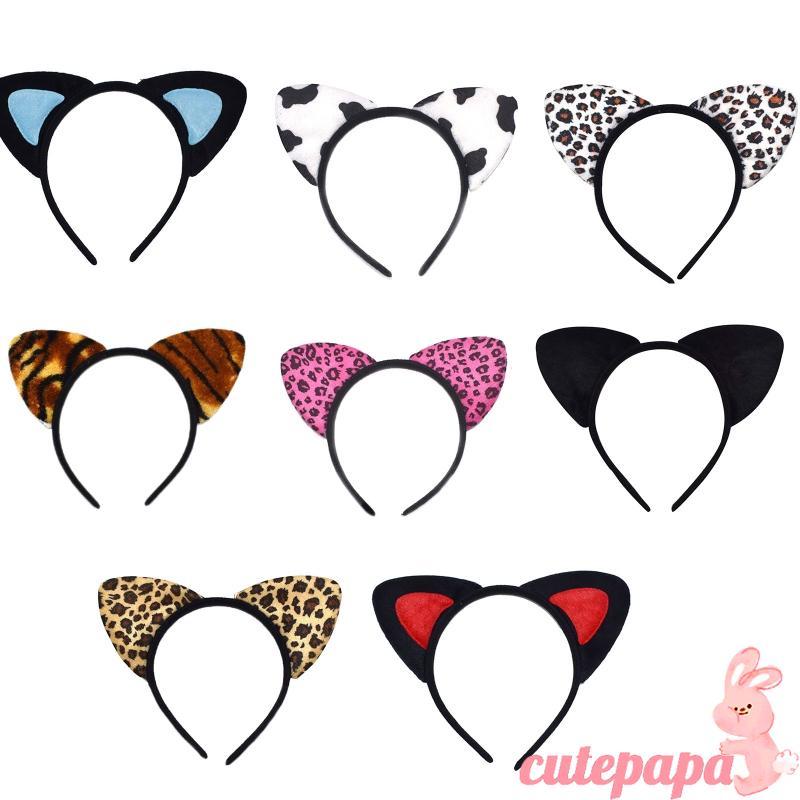 Leopard Cats Ear Headband Cats Cosplay Cute Cow Tiger Print Cats Ear Ha
