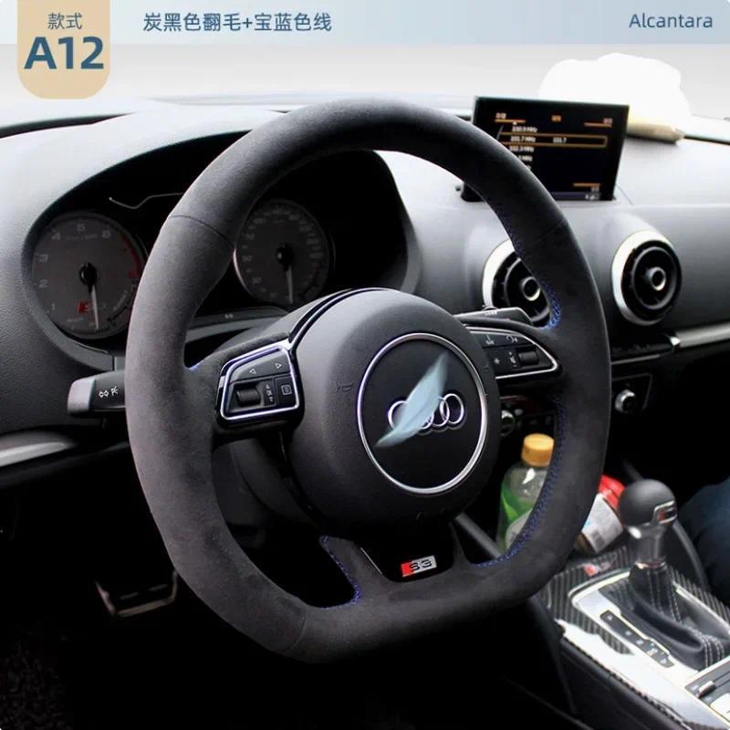 Hand-stitched Soft suede พวงมาลัยรถ Braid สําหรับ Audi S1 8X S3 8V Sportback S4 B8 Avant S5 8T S6 S7