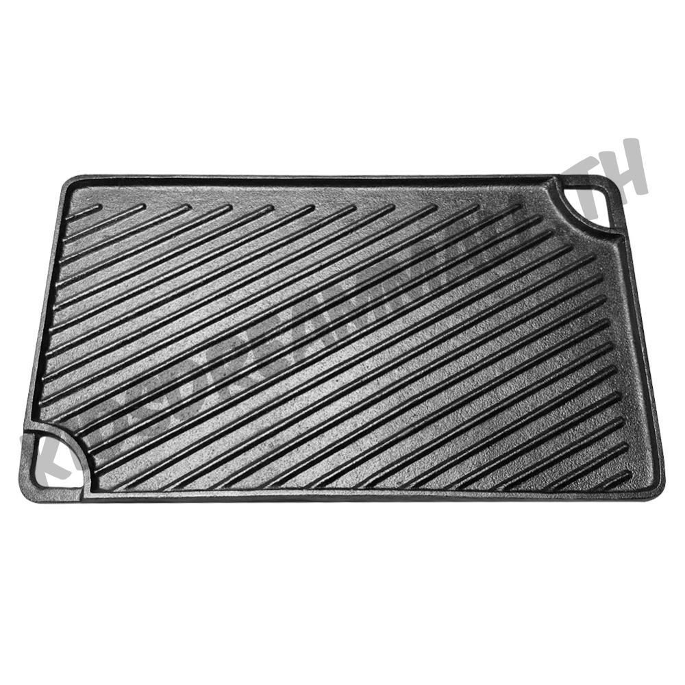 16.5X9.5 นิ้วเหล็กหล่อ Griddle Pan Reversible Skillet สี่เหลี่ยมกระทะแบนสําหรับแก๊สเตาตั้งพื้นเตาอบห