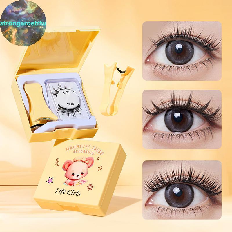 Strongaroetrtu ร้อนขนตาแม่เหล็กชุด 1 คู่กาวต้องการขนตาปลอมแม่เหล็ก s Curly Faux Lashes เครื่องมือแต่งหน้า TH