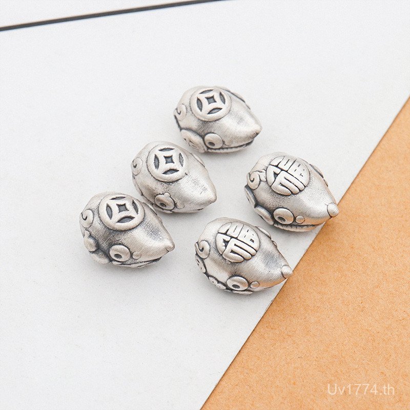 เงิน DIY ทอ Zodiac Pure Silver Transfer ลูกปัด Spacer ลูกปัดทําด้วยมือ 3D วัสดุ s999 Benming ปีเมาส์