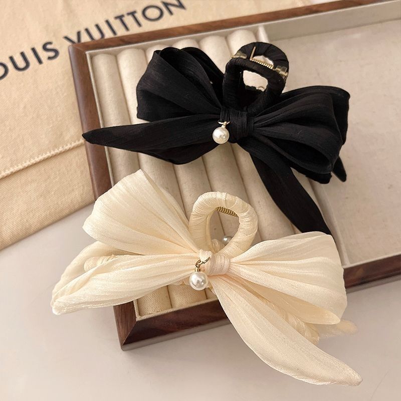 French Beige Elegant High-end Pearl Shark Clamp สีดําคลาสสิก All-Match Hair Clamp ผม CLAMP อุปกรณ์เส