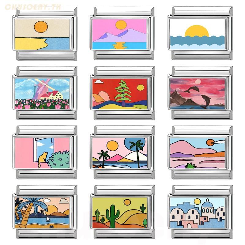 สร้อยข้อมือ charm สแตนเลส ขนาด 9 มม. อิตาเลียน สำหรับ DIY และตกแต่งสร้อยข้อมือ