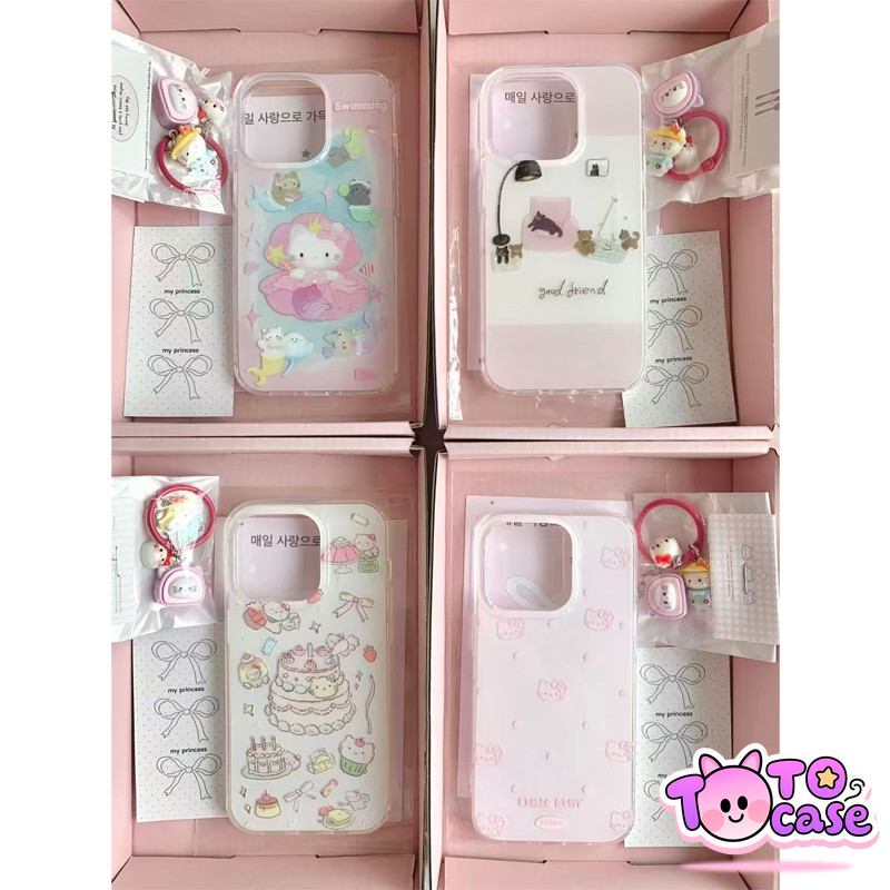 เคสไอโฟน 12 สำหรับ IPhone 17 AIR 14 16 13 11 15 17 Pro Max 16 14 15 Plus เค้กน่ารัก เฮลโหลคิตตี้ปก IMD ใหม่ที่หรูหรา