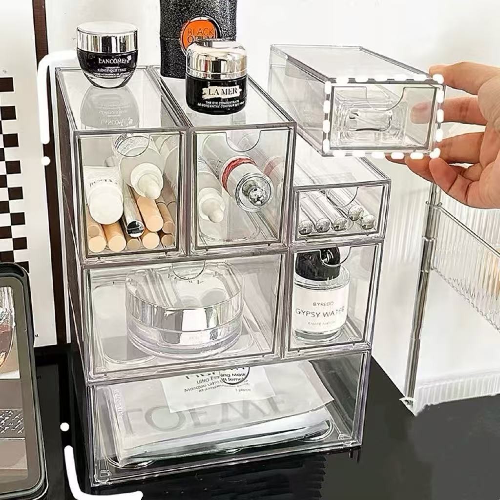 SMILO ลิ้นชักเล็ก กล่องใส่ของ ที่จัดโต๊ะ หลายขนาดประกอบ สีใส วางซ้อนกันได้ ประหยัดพื้นที่ - รูปที่ 5