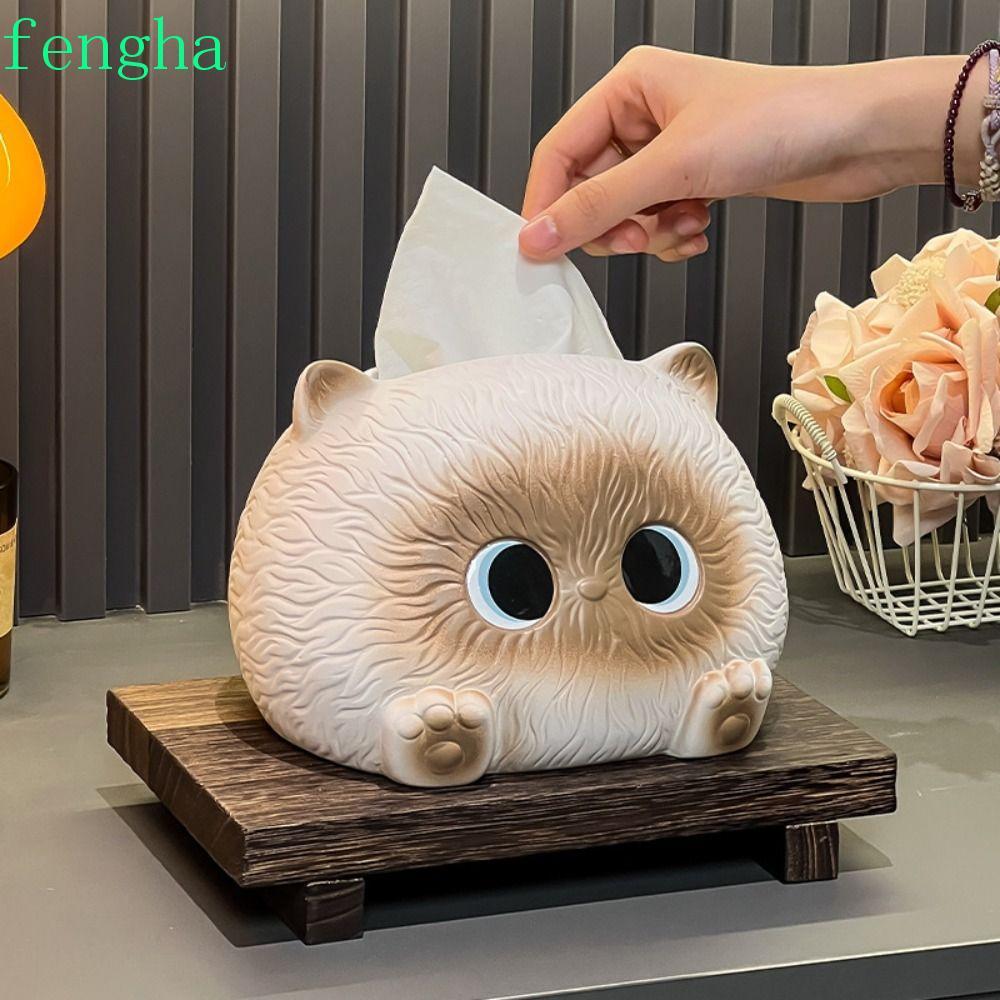 เฟงฮา กล่องกระดาษเช็ดปาก, กล่องกระดาษทิชชู่แมวเซรามิก น่ารัก, สร้างสรรค์ตกแต่งตู้ผ้าเช็ดปากที่ทันสมัยในครัวเรือน