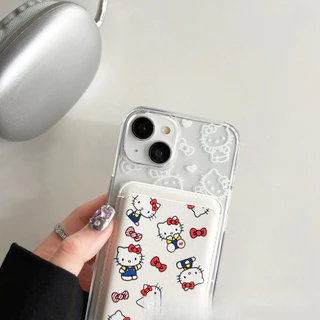 ⭐Bow KT Cat กระเป๋าสตางค์หนังแม่เหล็กพร้อม MagSafe สําหรับ iPhone 16 15 14 13 12 11 Pro Max⭐
