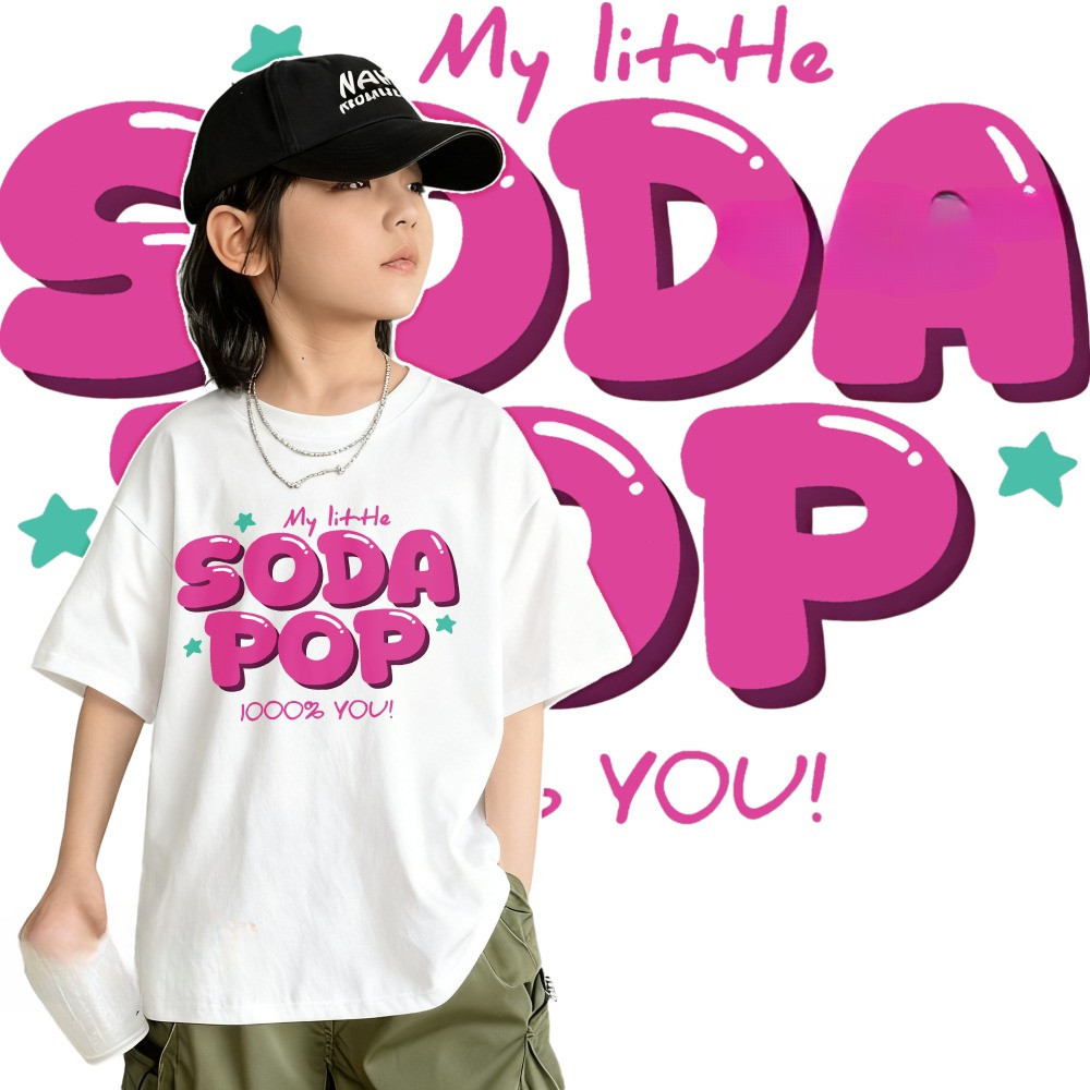 220G ผ้าฝ้าย 100%NELLY Kpop hunters เสื้อยืดเด็กหลวมรอบคอสั้น, SODA POP สําหรับ 3-14 Yrs