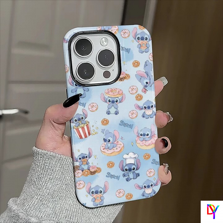 น่ารักตลก Stitch 2-in-1 เคสกันกระแทกสองชั้นสําหรับ iPhone 17 Pro Max/16/15 Pro Max/15 Plus/14/13 Pro Max/Xs Max/7/8 Plus - ฝาครอบป้องกันการตก