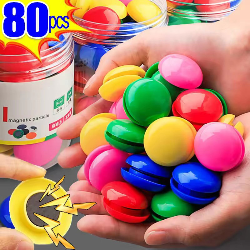 แม่เหล็กไวท์บอร์ดทรงกลมสีสันสดใส / ปุ่มแม่เหล็กติดตู้เย็น / หมุดติดภาพ DIY 6/80 ชิ้น