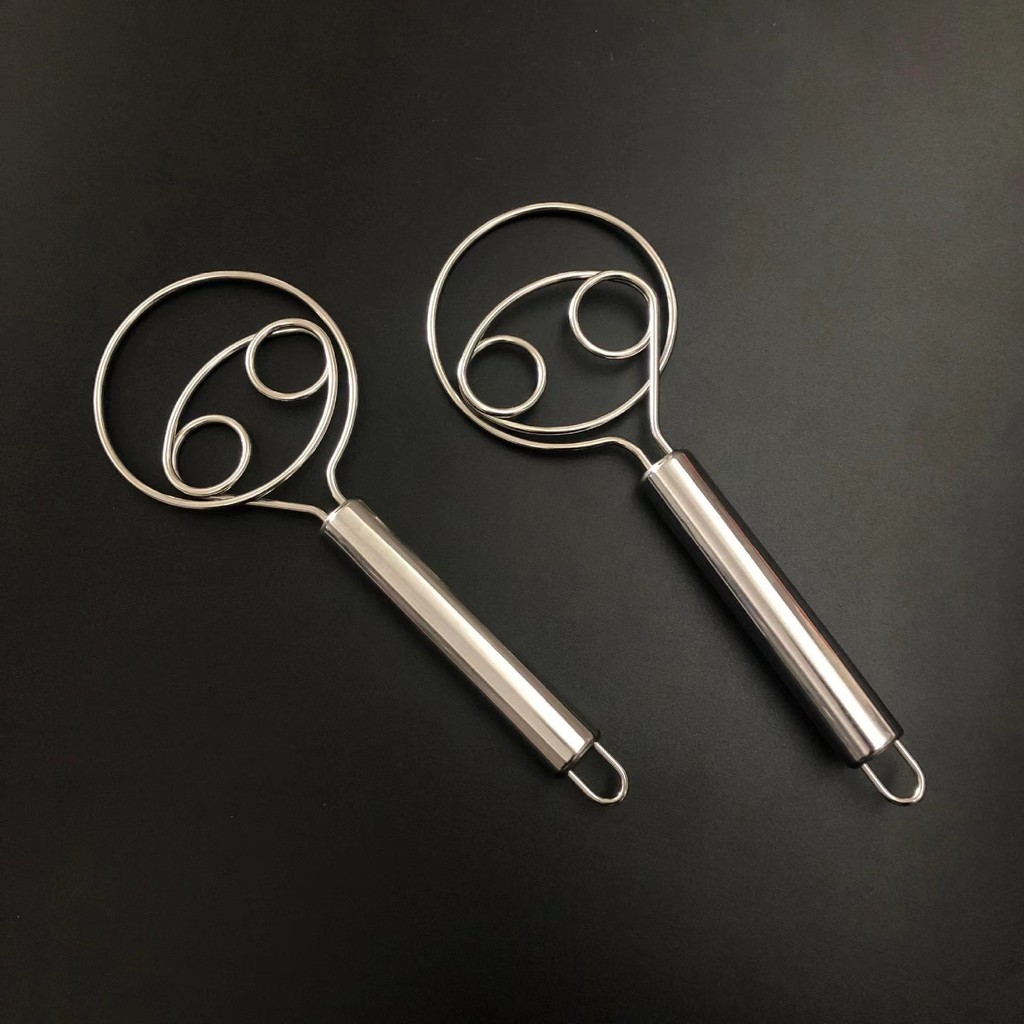 เครื่องผสมแป้งสแตนเลส Double Eye Coil Whisk Manual Dough Whisk Baking Tool I4AH