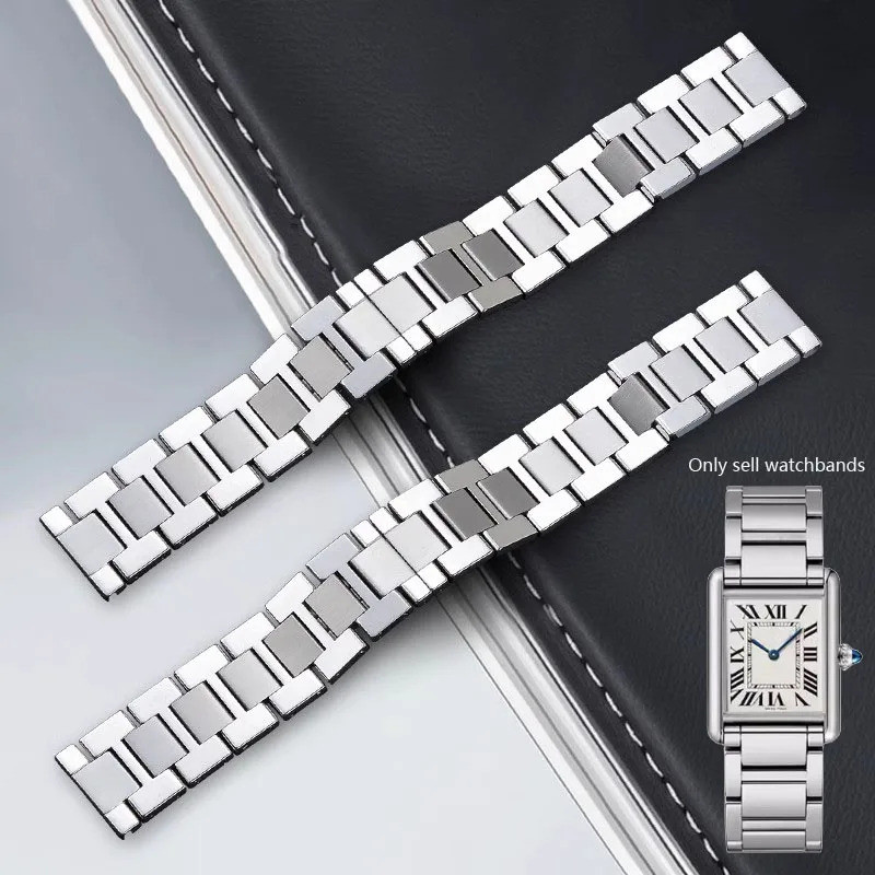 Original-สําหรับ Cartier Tank Solo Ronde Series สายนาฬิกาเหล็ก Watchchain W5200014 ผู้ชายผู้หญิงแบนอินเตอร์เฟซนาฬิกาวง16มิลลิเมตร18มิลลิเมตร20มิลลิเมตร23มิลลิเมตร