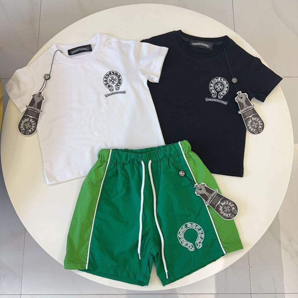 CHROME HEARTS6845 กางเกงขาสั้นแขนสั้นสําหรับเด็กเสื้อผ้าเด็กลําลองทุกการแข่งขัน