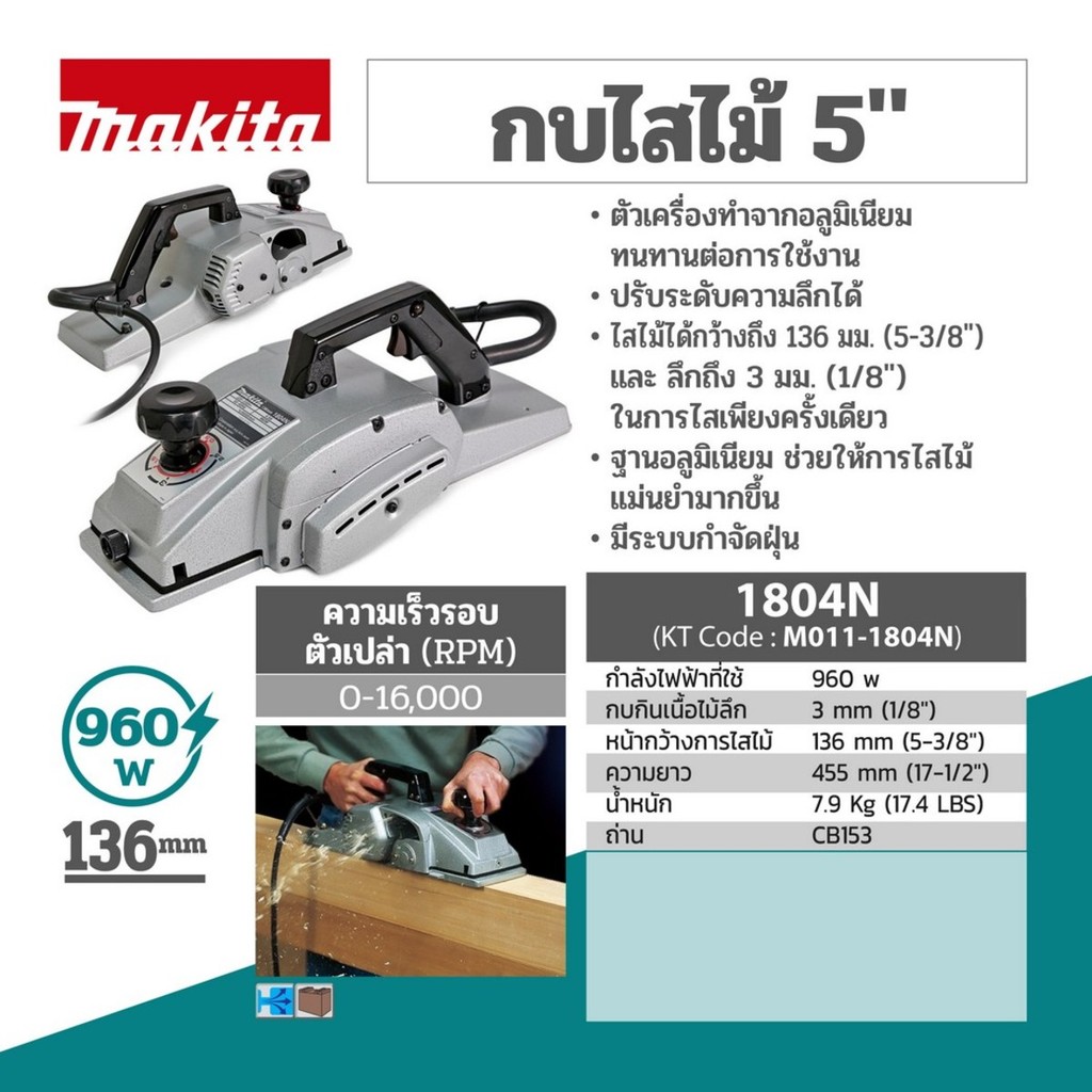 Makita กบไฟฟ้า 5 นิ้ว   รุ่น 1804N ของแท้ MADE IN JAPAN