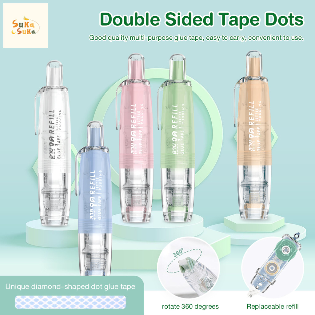 OHAYO DesignPress Dottingกาวน่ารักเทปลูกกลิ้งรีฟิลกาว 5m*6มม.Pembet gym titik 修正带