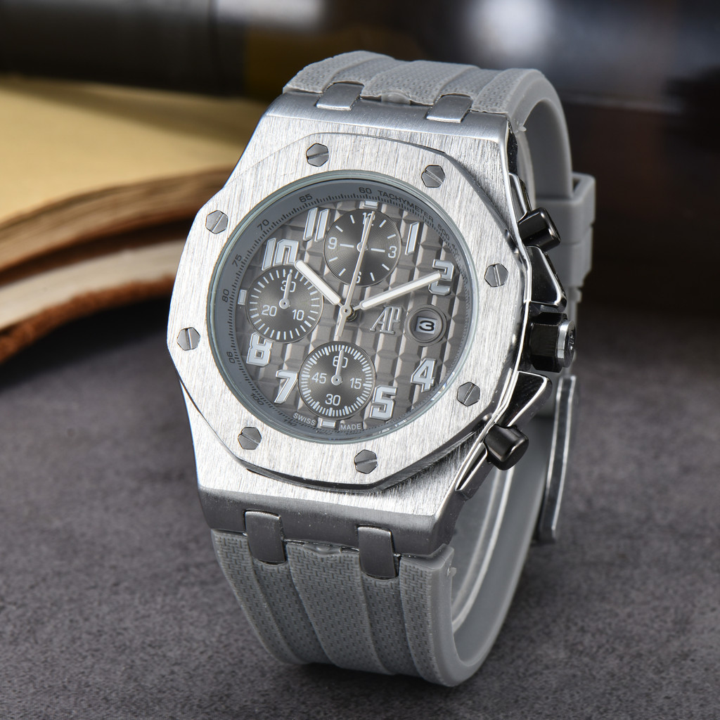 AP Royal Oak Mans Business Fashion Quarz Watches 6-pin Calendar Full Function Luminous นาฬิกาข้อมือ